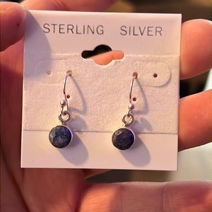 925 Sterling silver hook earrings with dangle circle stones set in silver NEW